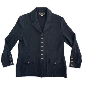St John Collection by Marie Gray Black Sweater Blazer Vintage Gold Button Size 2